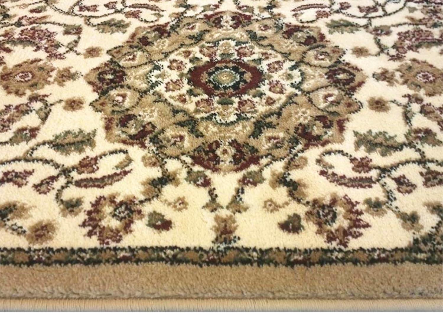 image:imageFlash Furniture Mersin Collection Persian Style Area Rug Olefin Black NonShedding Fibers 4 x 4 Octagon Jute Backing Hallway Entryway Bedroom Living RoomIvory