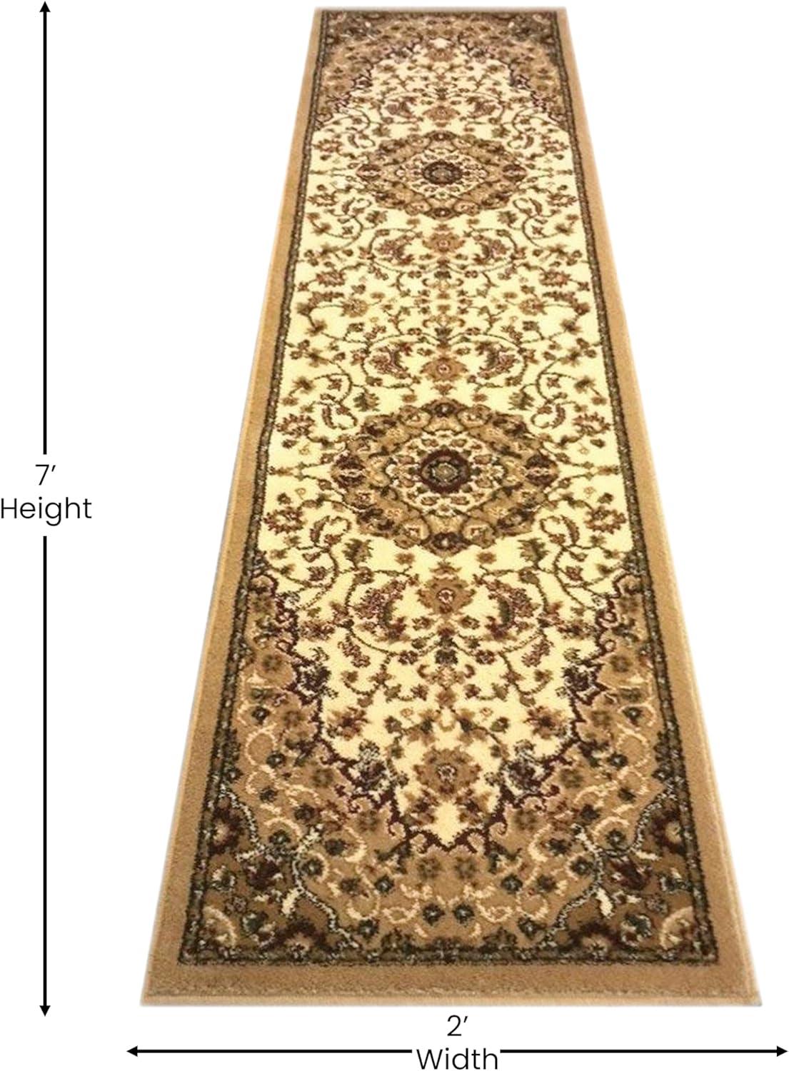 image:imageFlash Furniture Mersin Collection Persian Style Area Rug Olefin Black NonShedding Fibers 4 x 4 Octagon Jute Backing Hallway Entryway Bedroom Living RoomIvory