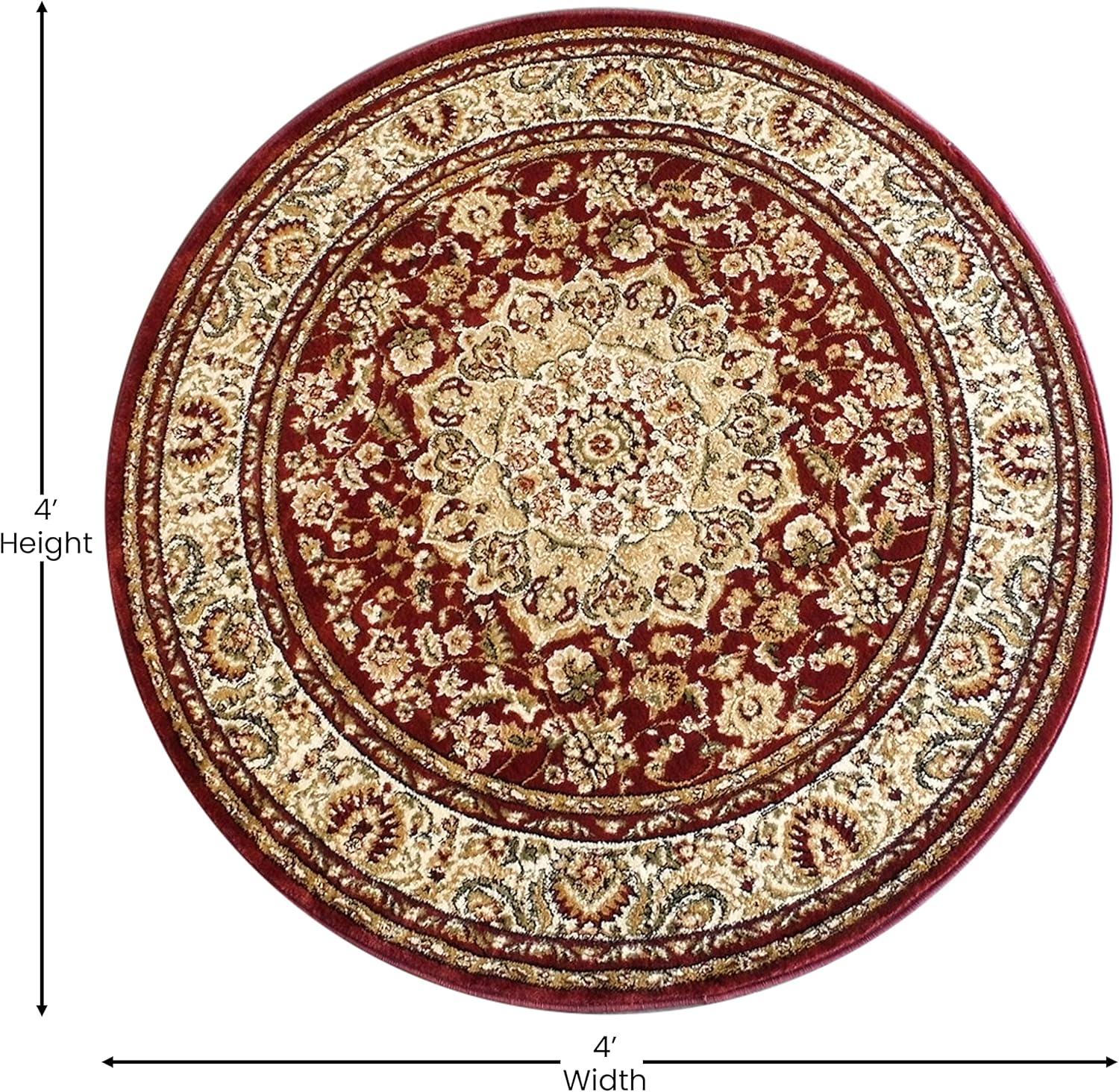 image:imageFlash Furniture Mersin Collection Persian Style Area Rug Olefin Black NonShedding Fibers 4 x 4 Octagon Jute Backing Hallway Entryway Bedroom Living RoomBurgundy