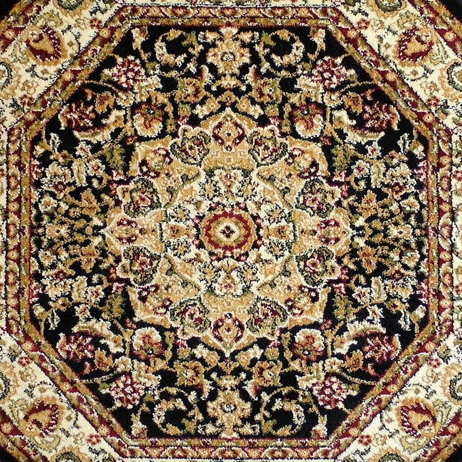 image:imageFlash Furniture Mersin Collection Persian Style Area Rug Olefin Black NonShedding Fibers 4 x 4 Octagon Jute Backing Hallway Entryway Bedroom Living RoomBlack