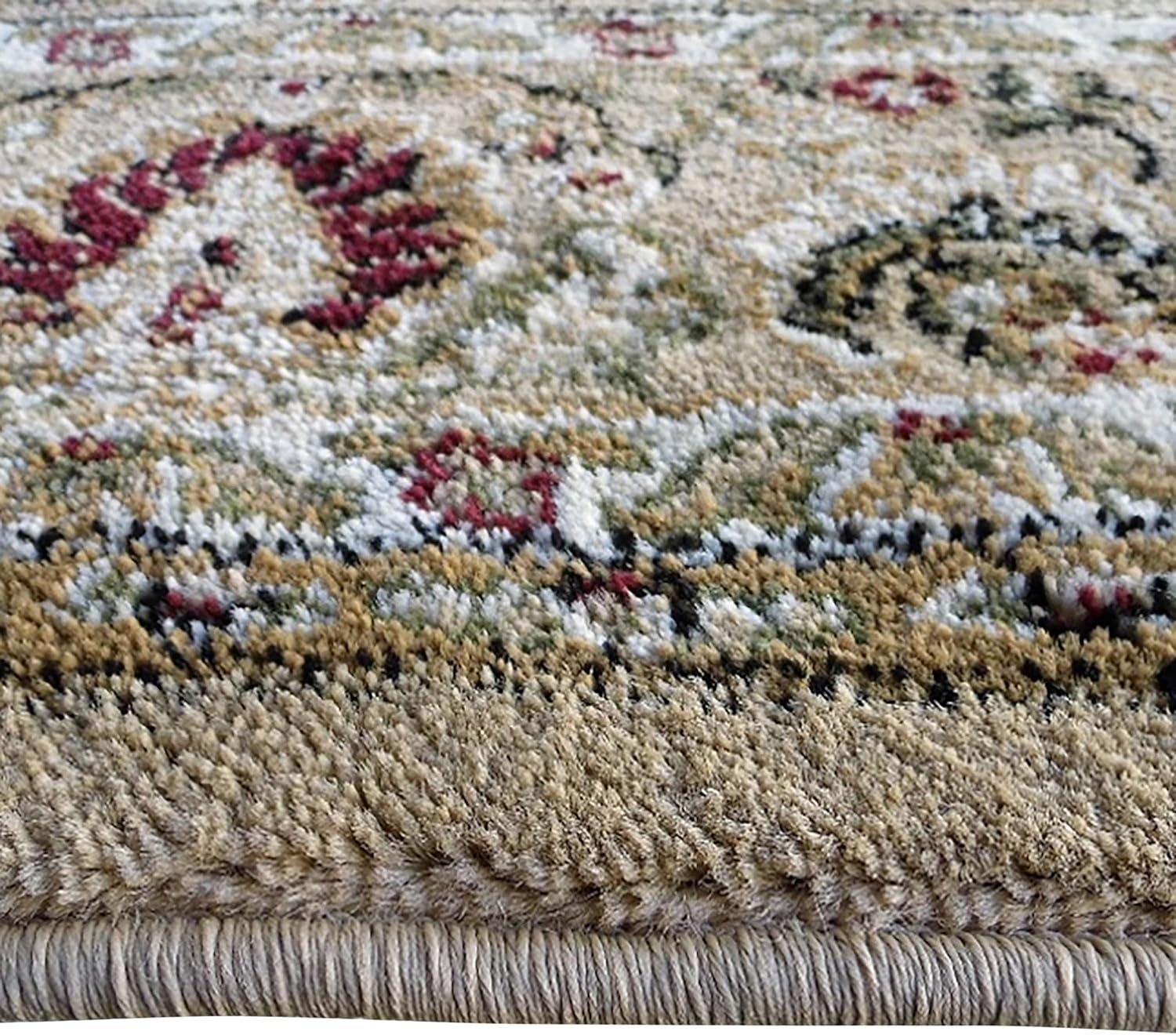 image:imageFlash Furniture Mersin Collection Persian Style Area Rug Olefin Black NonShedding Fibers 4 x 4 Octagon Jute Backing Hallway Entryway Bedroom Living RoomIvory