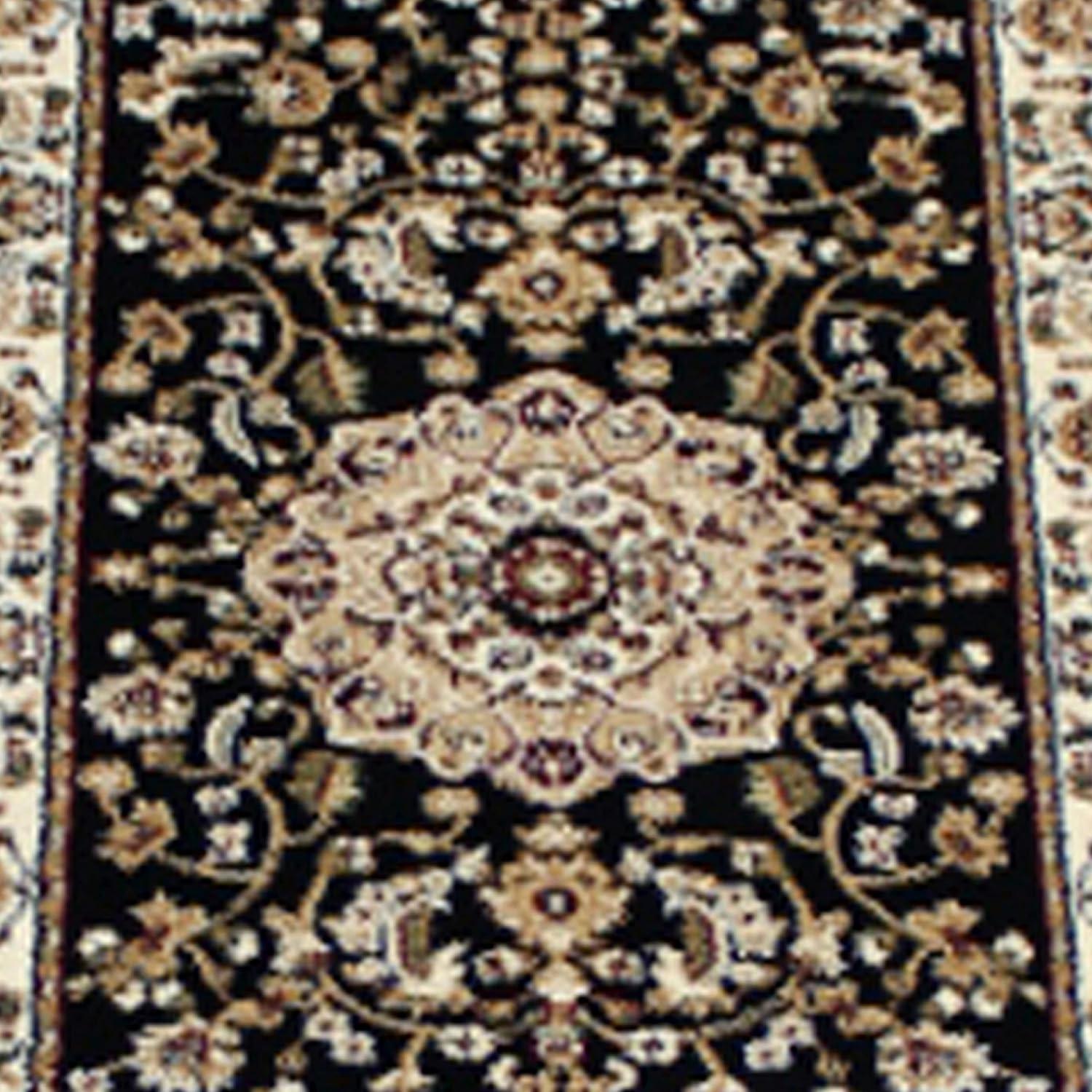 image:imageFlash Furniture Mersin Collection Persian Style Area Rug Olefin Black NonShedding Fibers 4 x 4 Octagon Jute Backing Hallway Entryway Bedroom Living RoomBlack