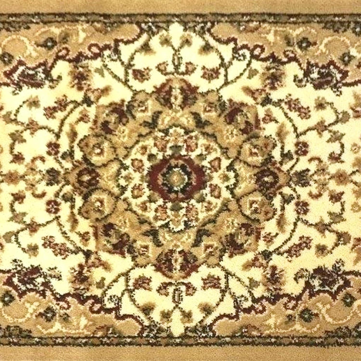 image:imageFlash Furniture Mersin Collection Persian Style Area Rug Olefin Black NonShedding Fibers 4 x 4 Octagon Jute Backing Hallway Entryway Bedroom Living RoomIvory