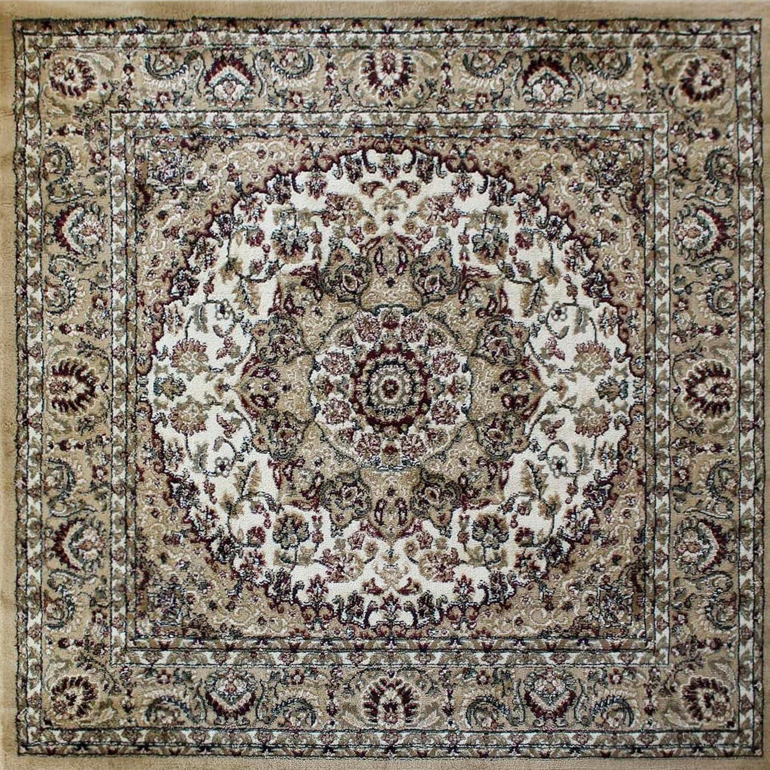 image:imageFlash Furniture Mersin Collection Persian Style Area Rug Olefin Black NonShedding Fibers 4 x 4 Octagon Jute Backing Hallway Entryway Bedroom Living RoomIvory