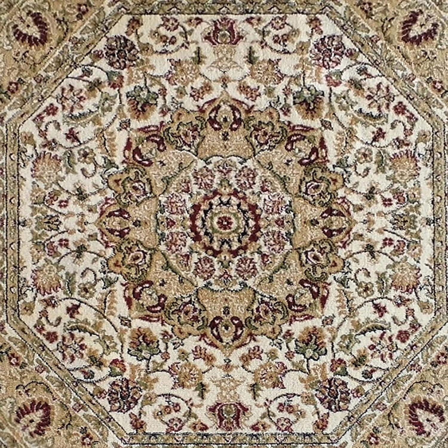 image:imageFlash Furniture Mersin Collection Persian Style Area Rug Olefin Black NonShedding Fibers 4 x 4 Octagon Jute Backing Hallway Entryway Bedroom Living RoomIvory