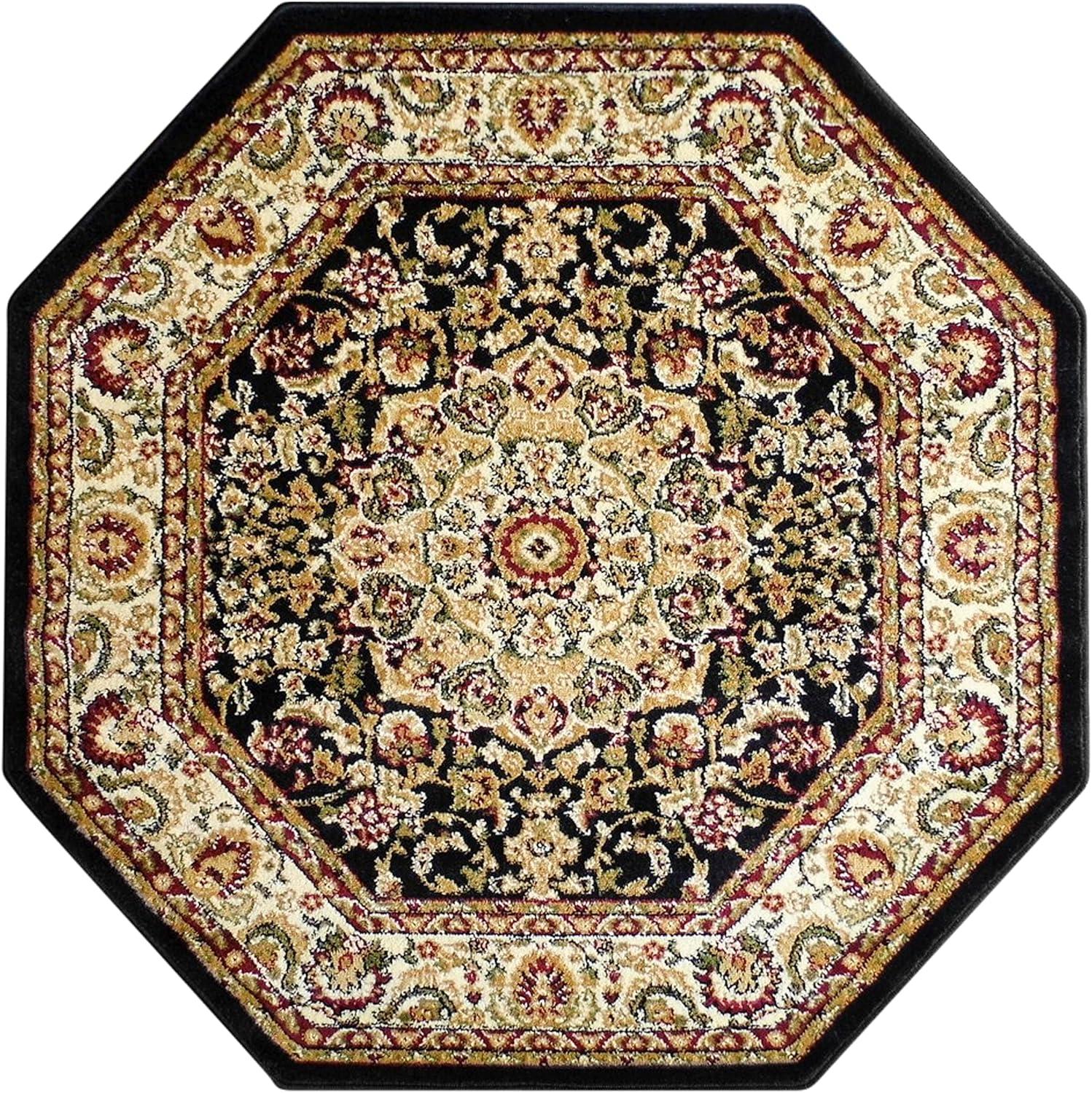 image:imageFlash Furniture Mersin Collection Persian Style Area Rug Olefin Black NonShedding Fibers 4 x 4 Octagon Jute Backing Hallway Entryway Bedroom Living RoomBlack
