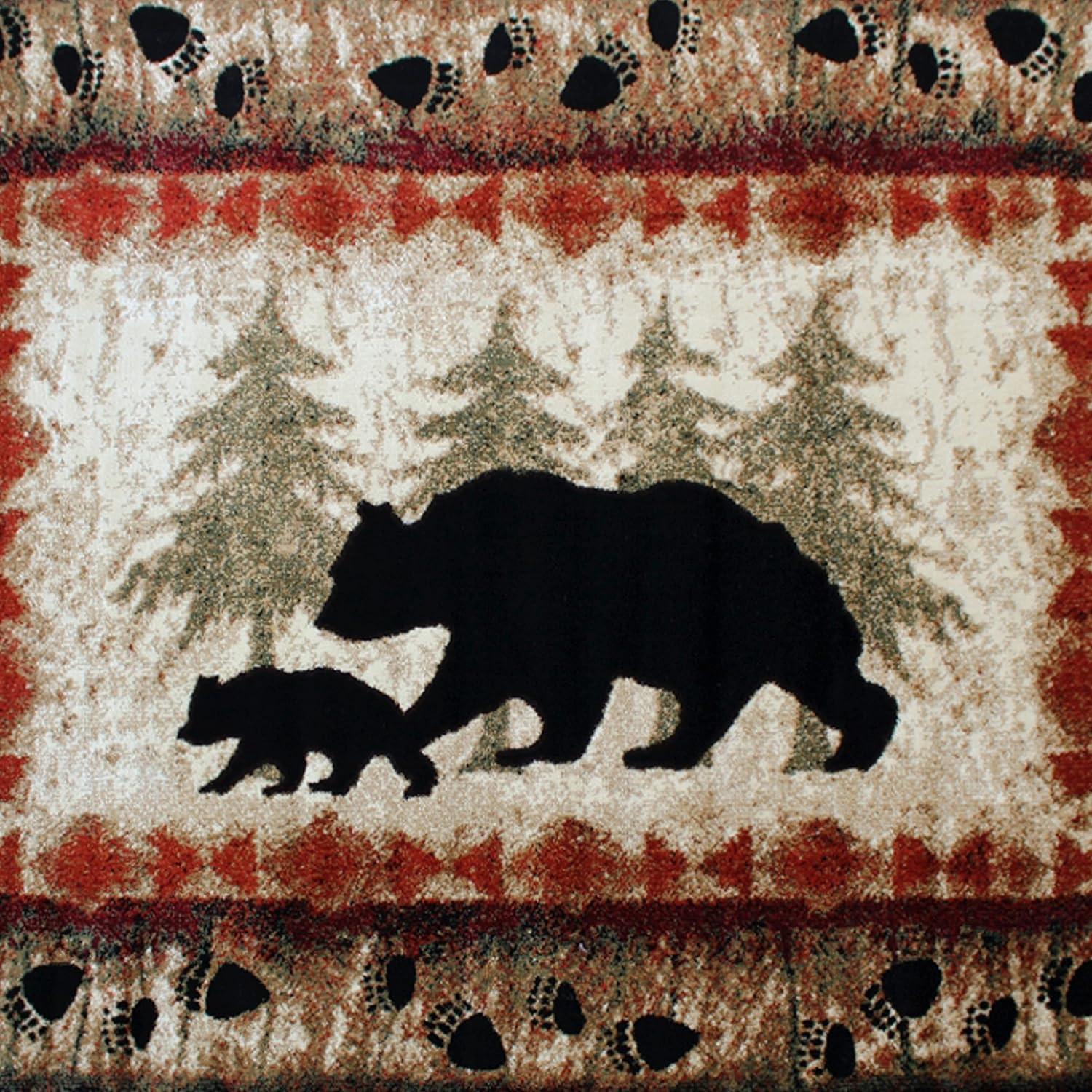 image:imageFlash Furniture Ursus Collection Rustic Lodge Wandering Black Bear amp Cub Area Rug Olefin Fibers in Brown Beige Black amp Green 3 x 10 Accent Rug Jute Backing4 x 5 Rectangular