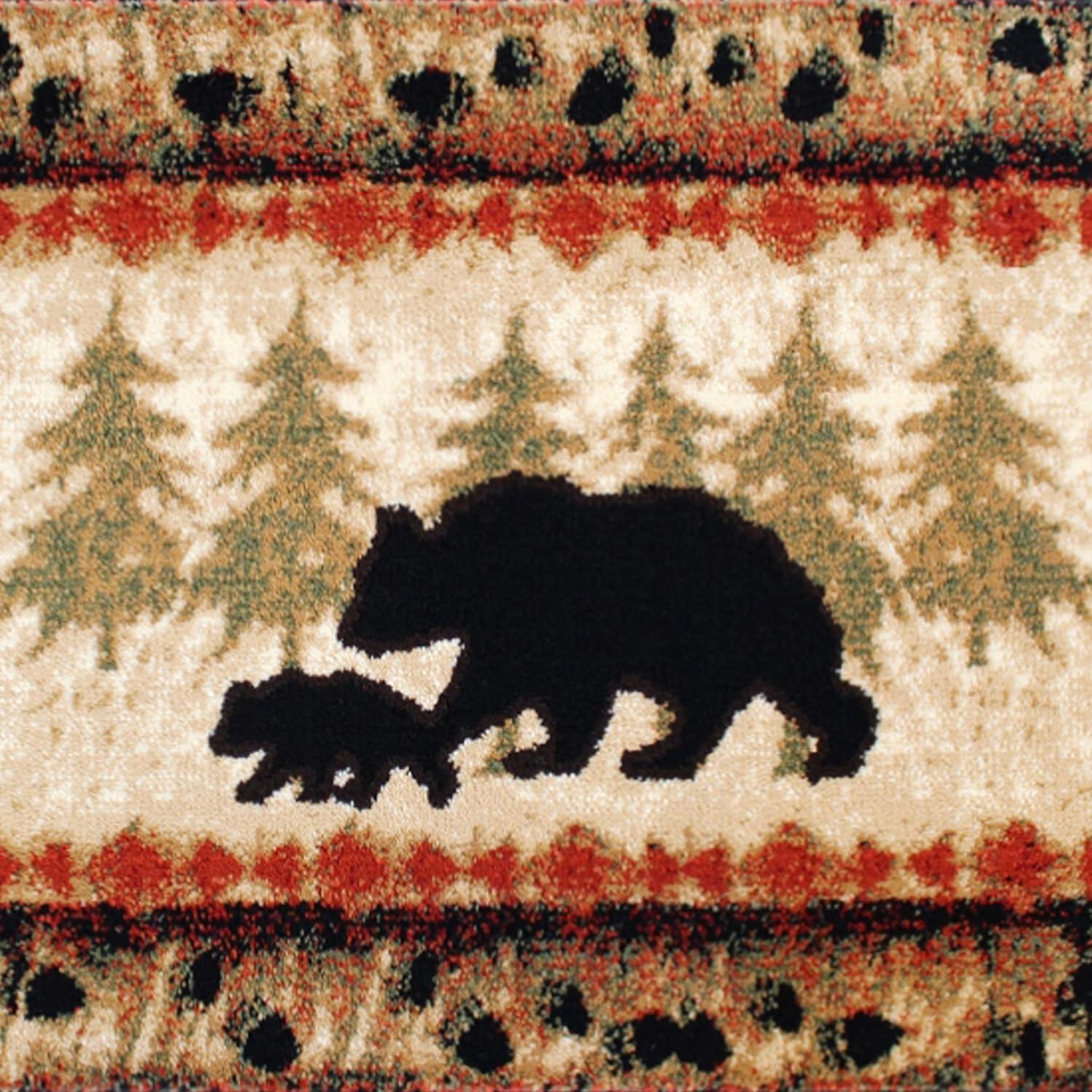 image:imageFlash Furniture Ursus Collection Rustic Lodge Wandering Black Bear amp Cub Area Rug Olefin Fibers in Brown Beige Black amp Green 3 x 10 Accent Rug Jute Backing2 x 74 Rectangular