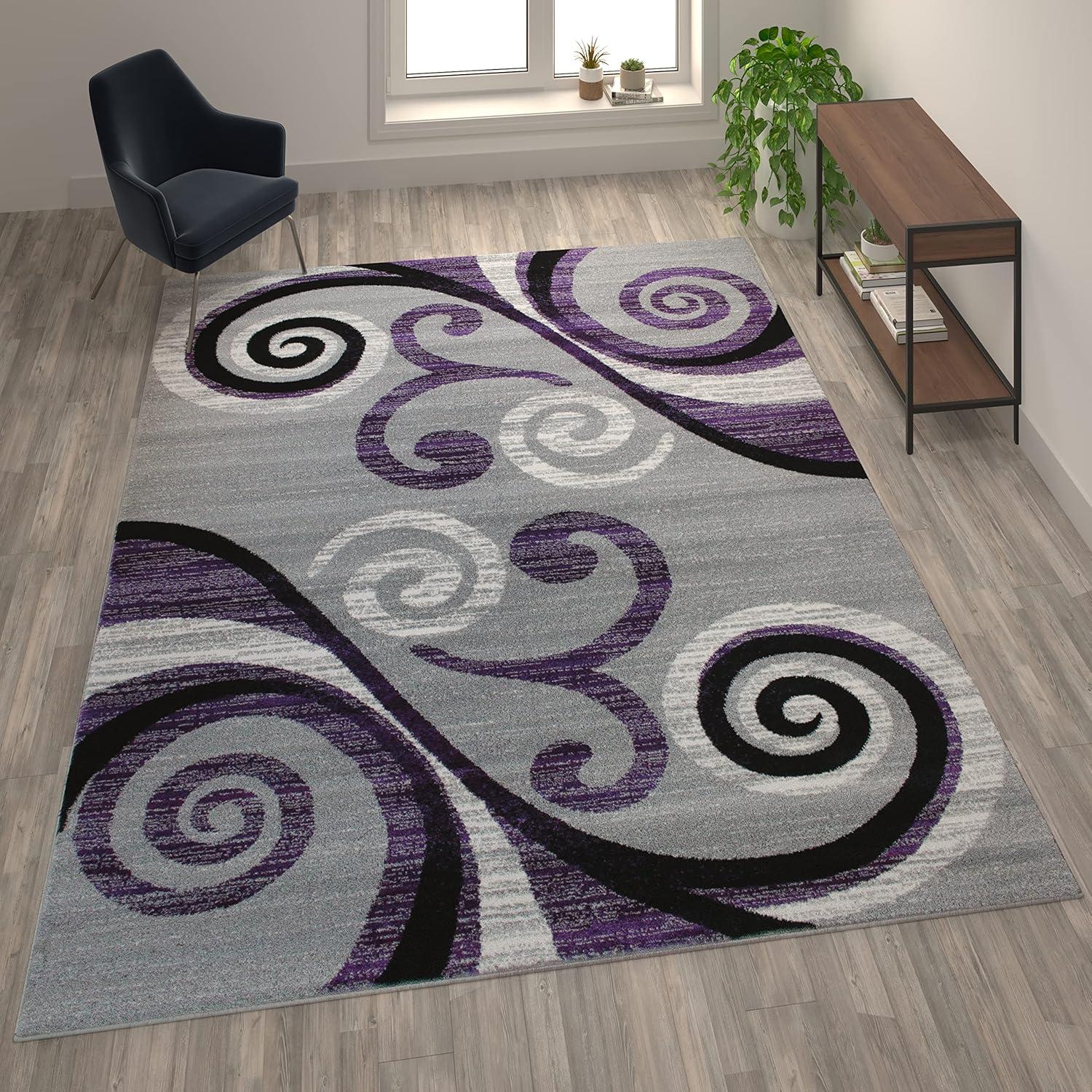 image:imageFlash Furniture Valli Collection Area Rug High Pile Purple Olefin Rug 2 x 7 Area Rug Jute Backing Hallway Entryway Bedroom Living RoomPurple