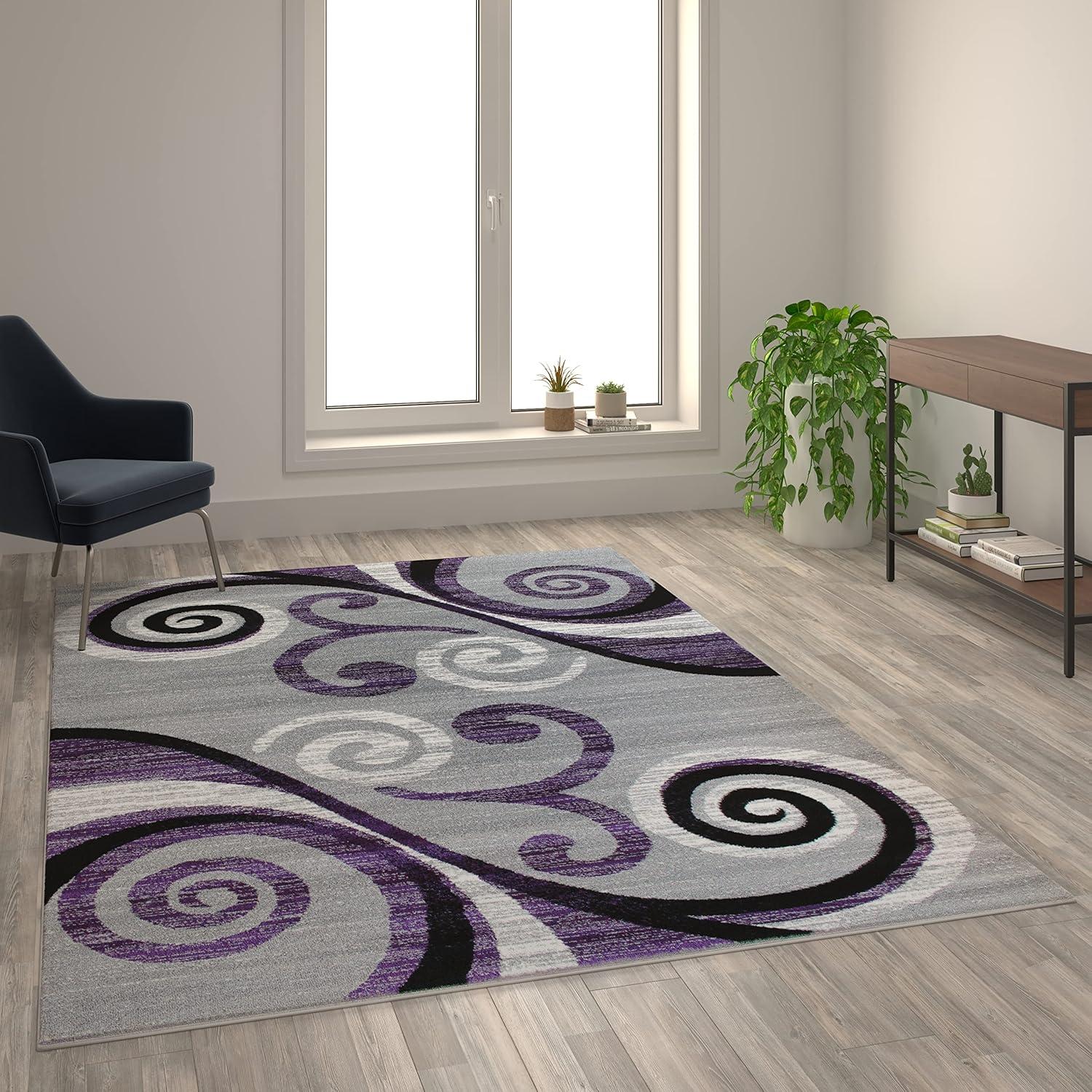 image:imageFlash Furniture Valli Collection Area Rug High Pile Purple Olefin Rug 2 x 7 Area Rug Jute Backing Hallway Entryway Bedroom Living RoomPurple