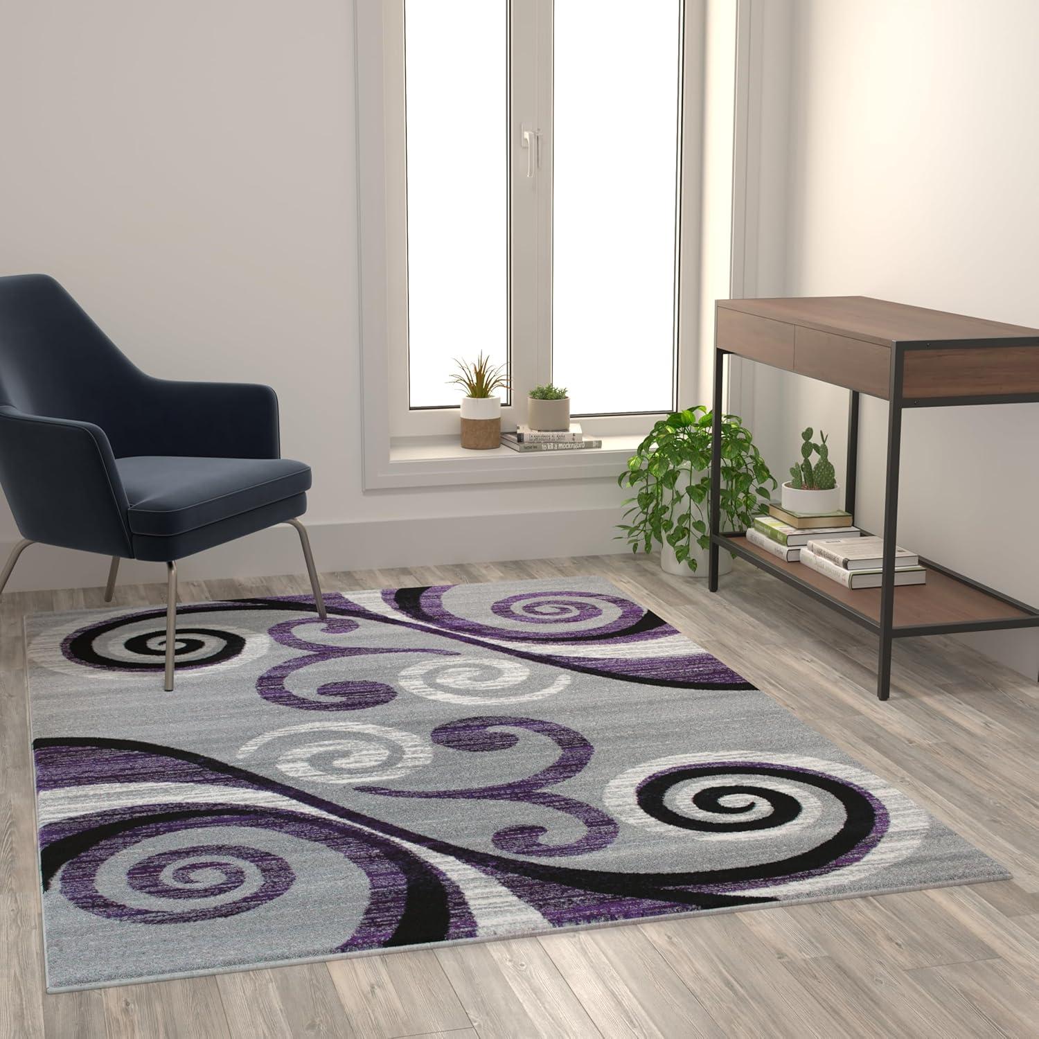 image:imageFlash Furniture Valli Collection Area Rug High Pile Purple Olefin Rug 2 x 7 Area Rug Jute Backing Hallway Entryway Bedroom Living RoomPurple