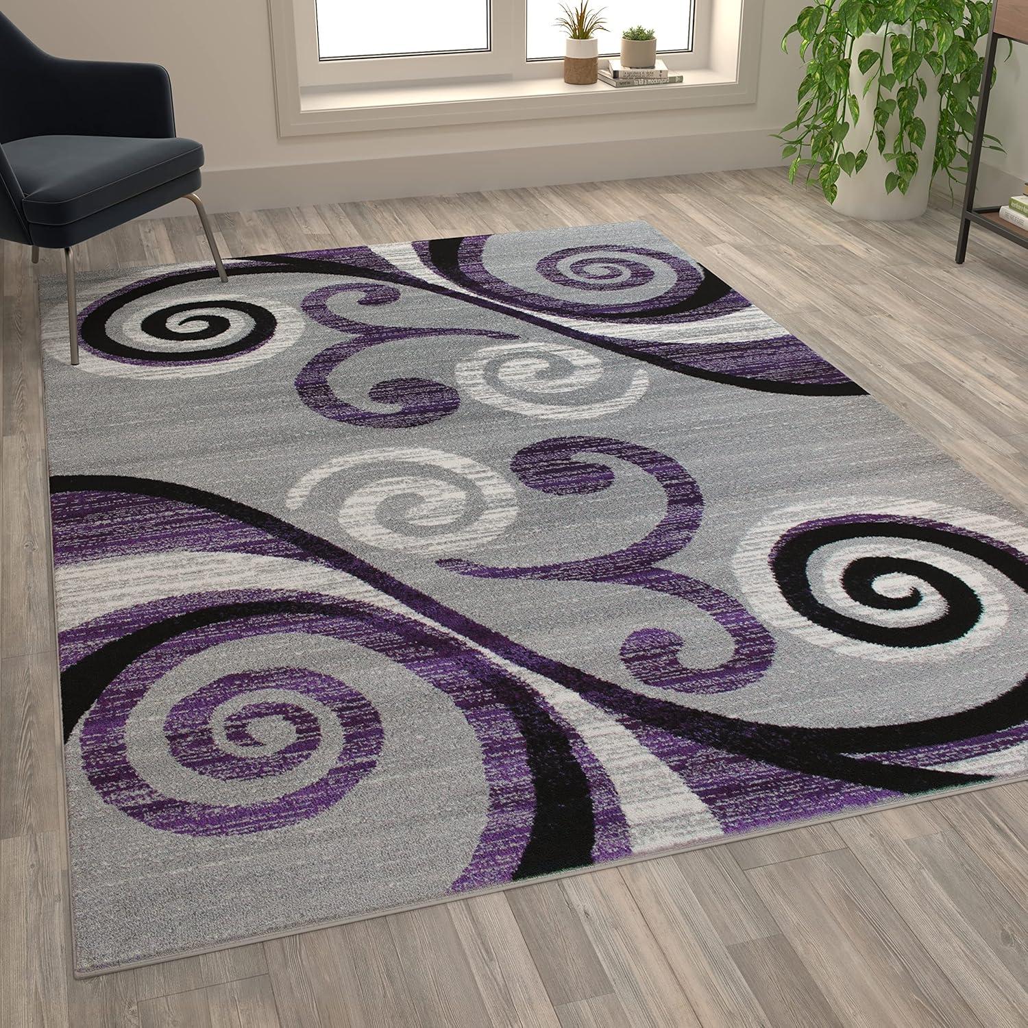 image:imageFlash Furniture Valli Collection Area Rug High Pile Purple Olefin Rug 2 x 7 Area Rug Jute Backing Hallway Entryway Bedroom Living RoomPurple