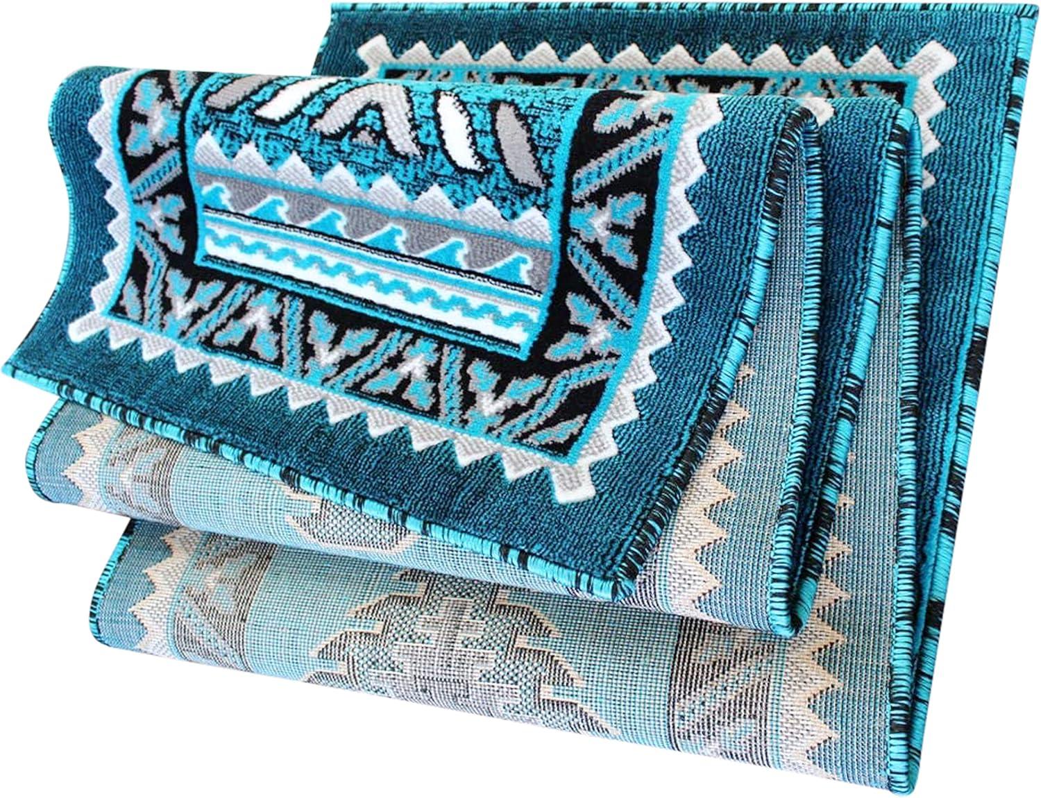 image:imageFlash Furniture Ventana Collection Southwestern Accent Rug Low Pile Hunter Green Olefin Rug 2x7 Area Rug Jute Backing Hallway Entryway Bedroom Living RoomTurquoise