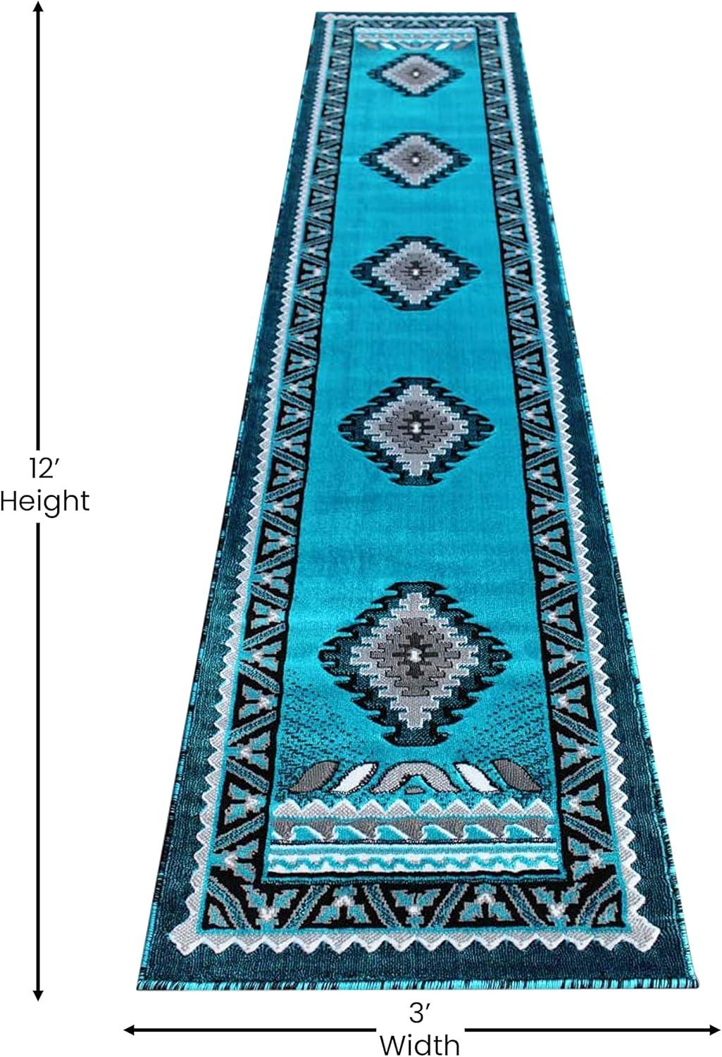 image:imageFlash Furniture Ventana Collection Southwestern Accent Rug Low Pile Hunter Green Olefin Rug 2x7 Area Rug Jute Backing Hallway Entryway Bedroom Living RoomTurquoise