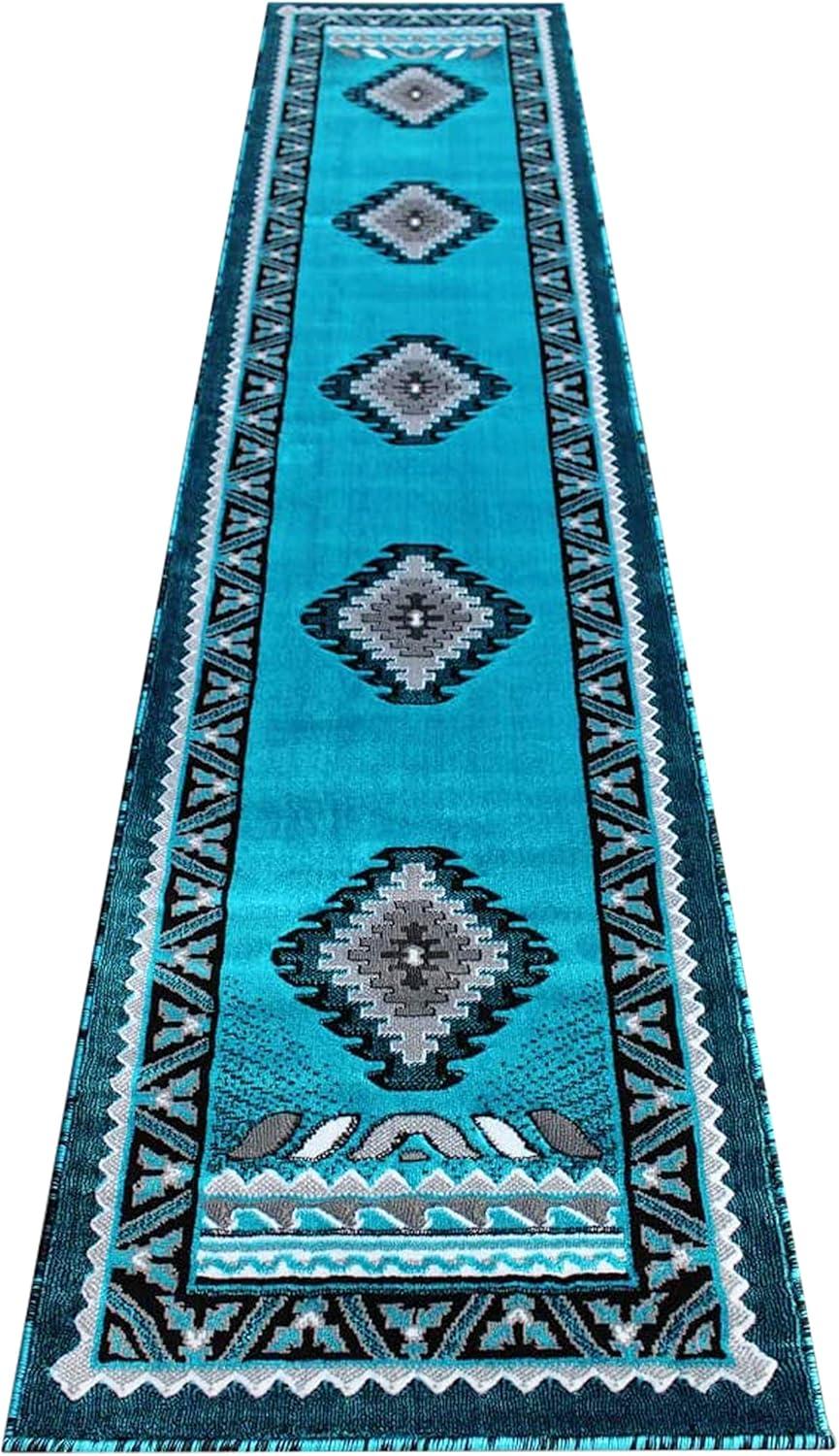 image:imageFlash Furniture Ventana Collection Southwestern Accent Rug Low Pile Hunter Green Olefin Rug 2x7 Area Rug Jute Backing Hallway Entryway Bedroom Living RoomTurquoise
