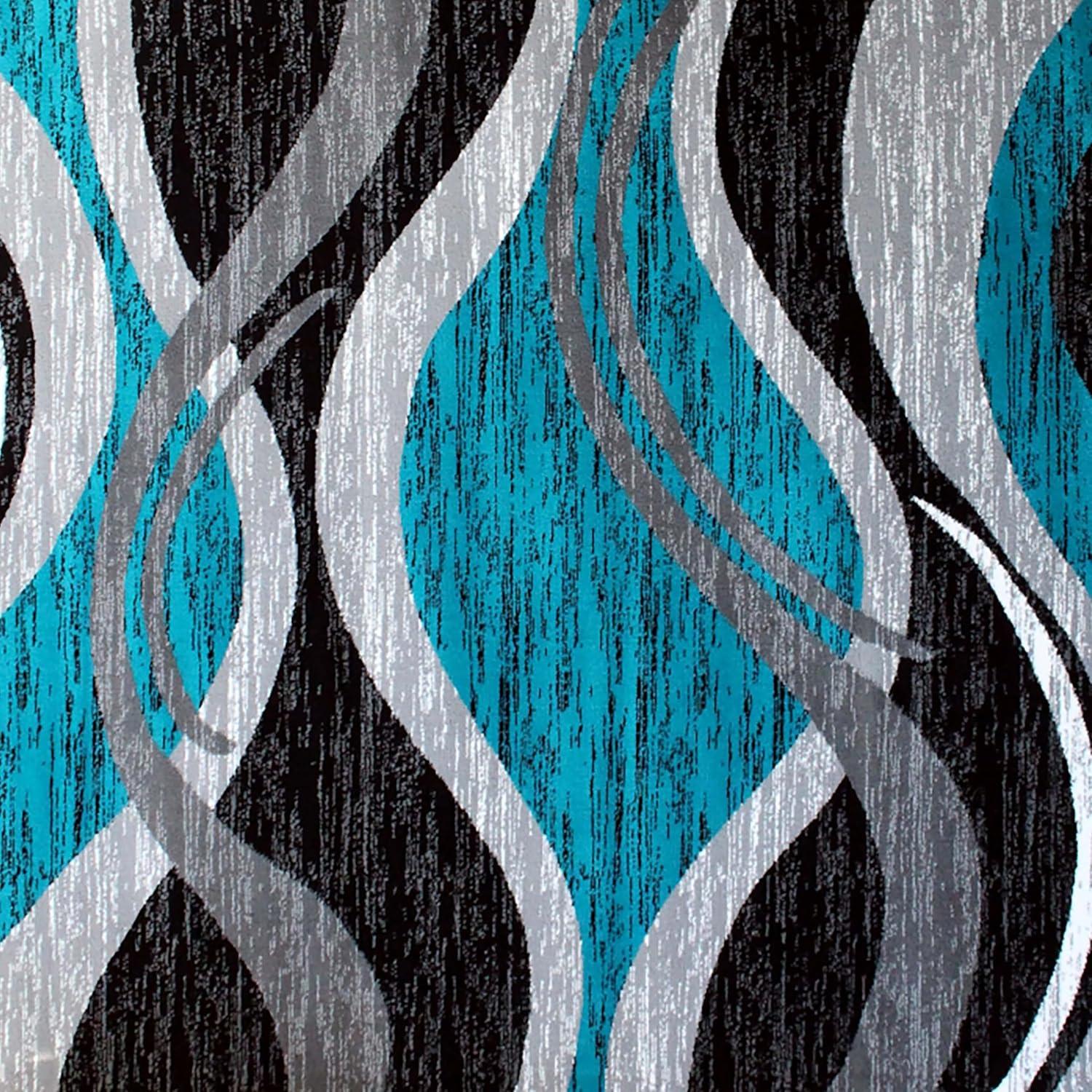 image:imageFlash Furniture Wisp Collection Olefin Area Rug Turquoise Rippled Design 5 x 7 Jute Backing Entryway Living Room BedroomTurquoise