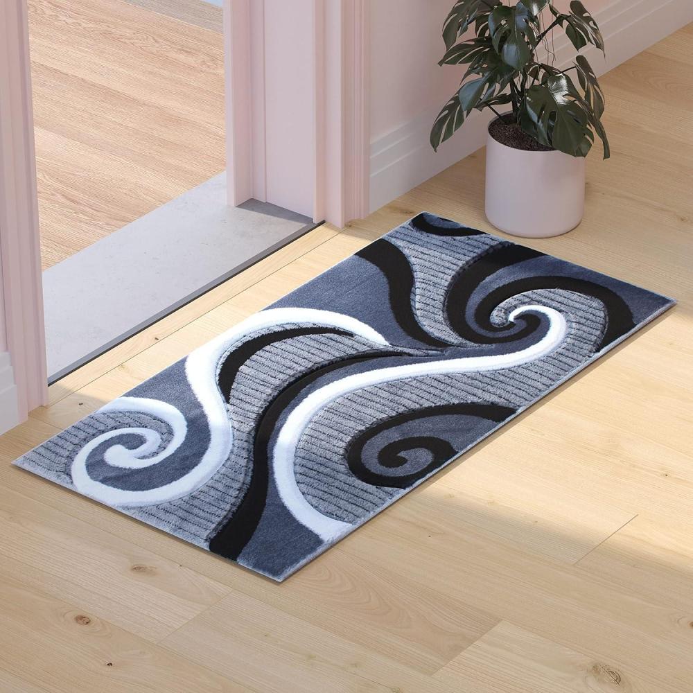 image:imageFlash Furniture Athos Collection Abstract Area Rug Sculpted HighLow Pile Turquoise Olefin Rug 3 x 16 Area Rug Jute Backing Entryway Living Room BedroomGrey