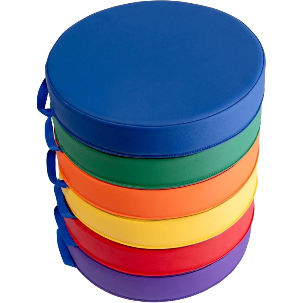 image:imageFlash Furniture Kylie 6 Piece 16 Inch Round Floor Cushions with Handles Flexible Classroom Floor Seating for Kids Plastic Cushions for Daycare Preschool or Library in Assorted Primary Colors