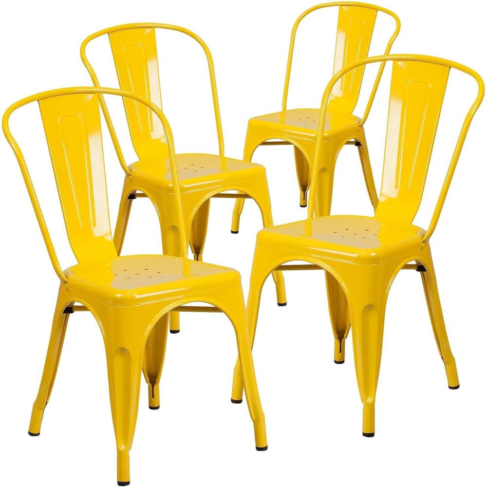 image:imageFlash Furniture Luke Commercial Grade 4 Pack Yellow Metal IndoorOutdoor Stackable Chair
