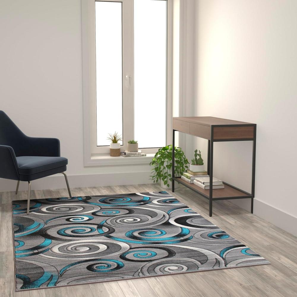 image:imageFlash Furniture Masie Collection Olefin Area Rug Turquoise Swirl 5 x 7 Jute Backing Entryway Living Room Bedroom5 x 7 Rectangular