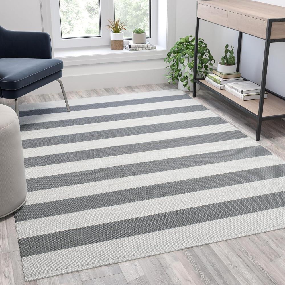 image:imageFlash Furniture Melissa IndoorOutdoor Area Rug Grey amp White Cabana Striped 5 x 7 Stain Resistant