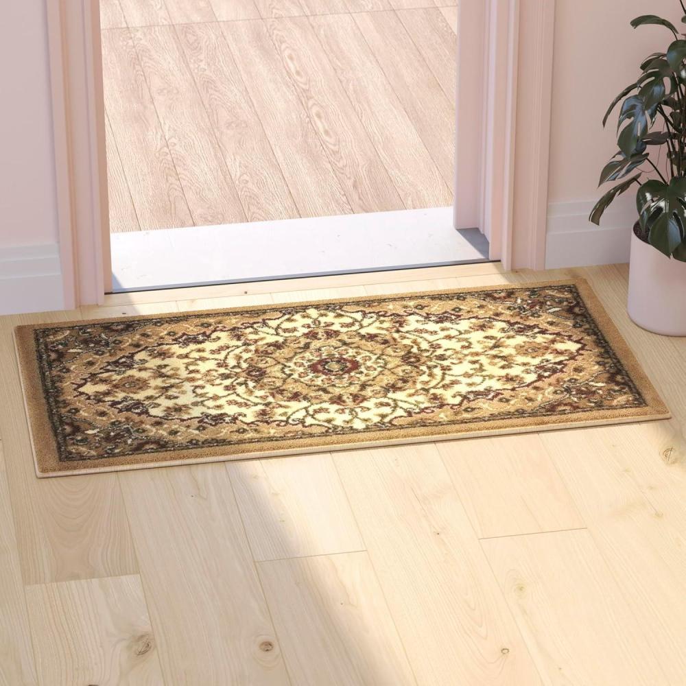 image:imageFlash Furniture Mersin Collection Persian Style Area Rug Olefin Black NonShedding Fibers 4 x 4 Octagon Jute Backing Hallway Entryway Bedroom Living RoomIvory