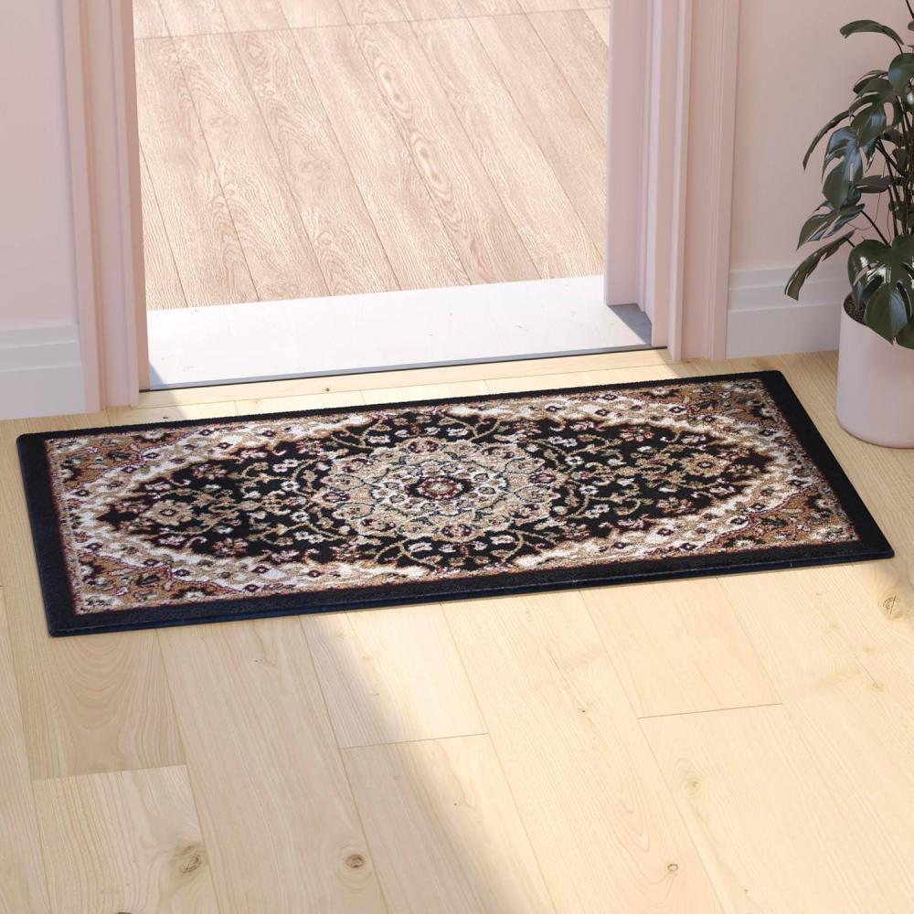image:imageFlash Furniture Mersin Collection Persian Style Area Rug Olefin Black NonShedding Fibers 4 x 4 Octagon Jute Backing Hallway Entryway Bedroom Living RoomBlack