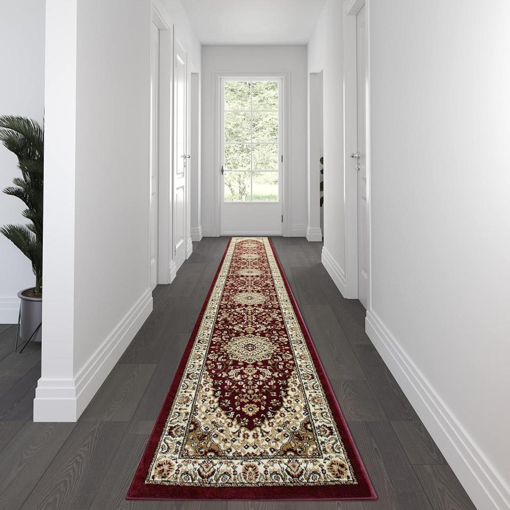 image:imageFlash Furniture Mersin Collection Persian Style Area Rug Olefin Black NonShedding Fibers 4 x 4 Octagon Jute Backing Hallway Entryway Bedroom Living RoomBurgundy