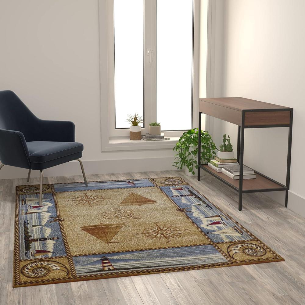 image:imageFlash Furniture Sovalye Collection Nautical Themed Area Rug with Jute Backing Beige 5 x 7 Living Room Bedroom Entryway52 x 71 Rectangular