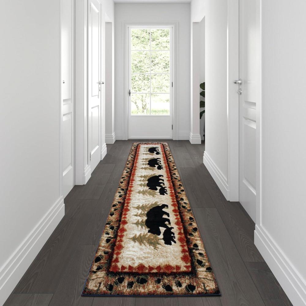 image:imageFlash Furniture Ursus Collection Rustic Lodge Wandering Black Bear amp Cub Area Rug Olefin Fibers in Brown Beige Black amp Green 3 x 10 Accent Rug Jute Backing210 x 10 Rectangular