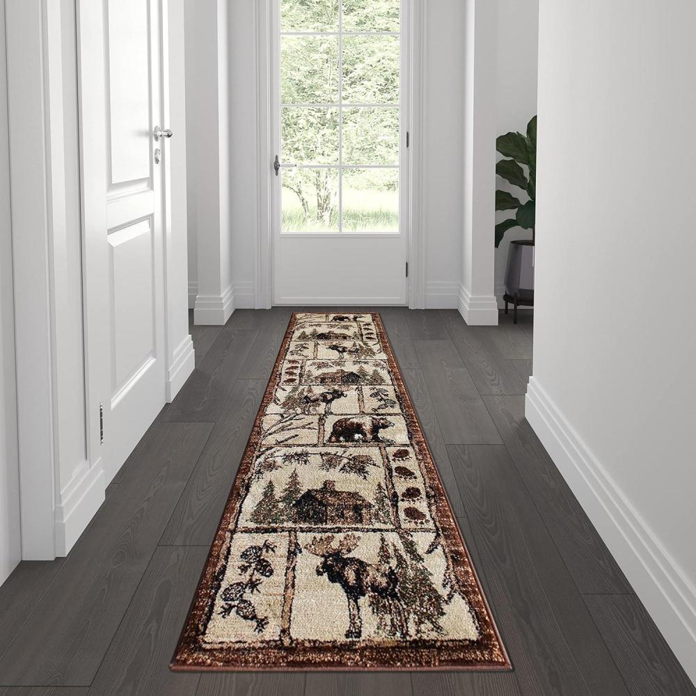 image:imageFlash Furniture Vale Collection Wildlife Area Rug Rustic Brown Nature Inspired Olefin Rug 2 x 7 Area Rug Jute Backing Entryway Living Room BedroomBrown