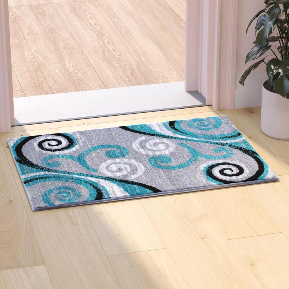 image:imageFlash Furniture Valli Collection Area Rug High Pile Purple Olefin Rug 2 x 7 Area Rug Jute Backing Hallway Entryway Bedroom Living RoomTurquoise