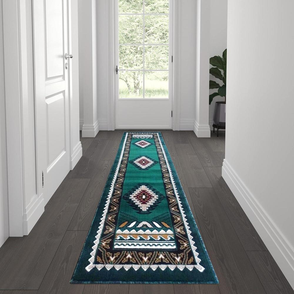 image:imageFlash Furniture Ventana Collection Southwestern Accent Rug Low Pile Hunter Green Olefin Rug 2x7 Area Rug Jute Backing Hallway Entryway Bedroom Living RoomHunter Green