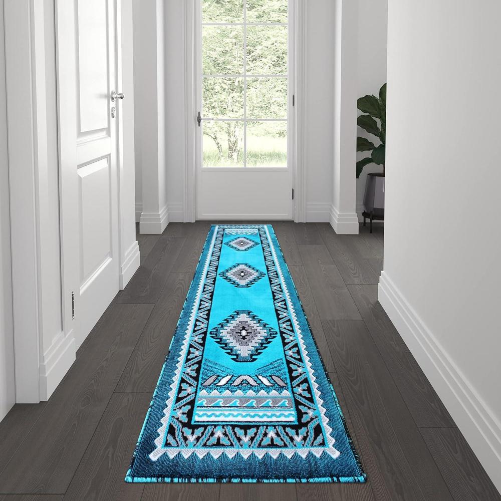 image:imageFlash Furniture Ventana Collection Southwestern Accent Rug Low Pile Hunter Green Olefin Rug 2x7 Area Rug Jute Backing Hallway Entryway Bedroom Living RoomTurquoise