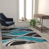 Flash Furniture Wisp Collection Olefin Area Rug – Turquoise Rippled Design – 5′ x 7′ – Jute Backing – Entryway, Living Room, Bedroom(Turquoise)