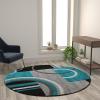 Flash Furniture Audra Collection Geometric Abstract Area Rug – High-Low Pile Turquoise Olefin Rug – 5′ x 5′ Area Rug – Jute Backing – Entryway, Living Room, Bedroom(Turquoise)