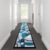 Flash Furniture Elias Collection Geometric Abstract Area Rug – Turquoise Olefin Rug with Jute Backing – 3′ x 10′ – Hallway, Entryway, or Bedroom(Turquoise)