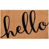 Flash Furniture Harbold Indoor/Outdoor Coir Doormat – Black Background with Natural Hello Message – 18″ x 30″ – Non-Slip Backing(Natural/Black)