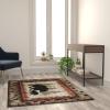 Flash Furniture Ursus Collection Rustic Lodge Wandering Black Bear & Cub Area Rug – Olefin Fibers in Brown, Beige, Black, & Green – 3′ x 10′ Accent Rug – Jute Backing(4′ x 5′ (Rectangular))