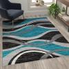 Flash Furniture Wisp Collection Olefin Area Rug – Turquoise Rippled Design – 5′ x 7′ – Jute Backing – Entryway, Living Room, Bedroom(Turquoise)