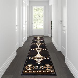 Flash Furniture Amado Collection Rustic Southwestern Area Rug – Non-Shedding Brown Olefin Fibers – 2′ x 7′ – Jute Backing – Bedroom, Living Room, Entryway(2’7″ x 10′ (Rectangular))