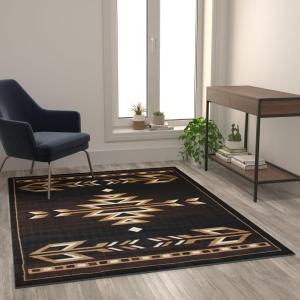 Flash Furniture Amado Collection Rustic Southwestern Area Rug – Non-Shedding Brown Olefin Fibers – 2′ x 7′ – Jute Backing – Bedroom, Living Room, Entryway(5′ x 7′ (Rectangular))