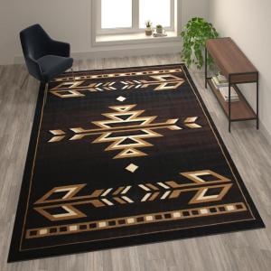 Flash Furniture Amado Collection Rustic Southwestern Area Rug – Non-Shedding Brown Olefin Fibers – 2′ x 7′ – Jute Backing – Bedroom, Living Room, Entryway(8′ x 10′ (Rectangular))