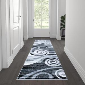 Flash Furniture Cirrus Collection Swirl Patterned Area Rug – Purple Olefin Fibers with Jute Backing – 5′ x 7′ – Entryway, Living Room, Bedroom(Grey)