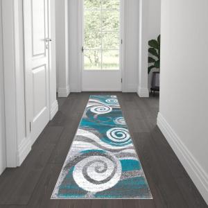 Flash Furniture Cirrus Collection Swirl Patterned Area Rug – Purple Olefin Fibers with Jute Backing – 5′ x 7′ – Entryway, Living Room, Bedroom(Turquoise)