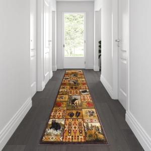 Flash Furniture Gaylord Collection Wilderness Bear and Moose Area Rug with Jute Backing – Beige – 2′ x 7′ – Indoor Use