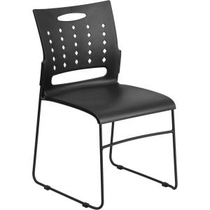 Flash Furniture HERCULES Series 881 lb. Capacity Yellow Sled Base Stack Chair with Air-Vent Back(Black)