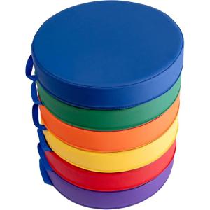 Flash Furniture Kylie 6 Piece 16 Inch Round Floor Cushions with Handles, Flexible Classroom Floor Seating for Kids, Plastic Cushions for Daycare, Preschool, or Library in Assorted Primary Colors
