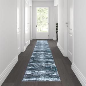 Flash Furniture Marian Collection Area Rug – Distressed Turquoise Olefin Rug with Jute Backing – 3′ x 16′ – Entryway, Living Room, Bedroom(Turquoise)