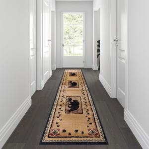 Flash Furniture Matra Collection Rustic Style Bear and Cub Area Rug – Black – 2′ x 10′ – Jute Backing